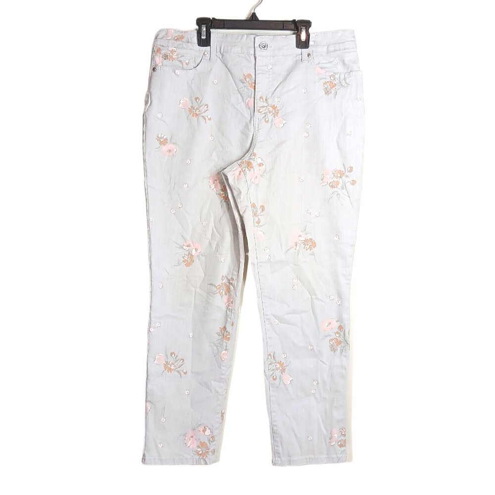 Bandolino Mandie Slim Crop Jeans Womens 14 Gray Floral High Rise Stretch Denim